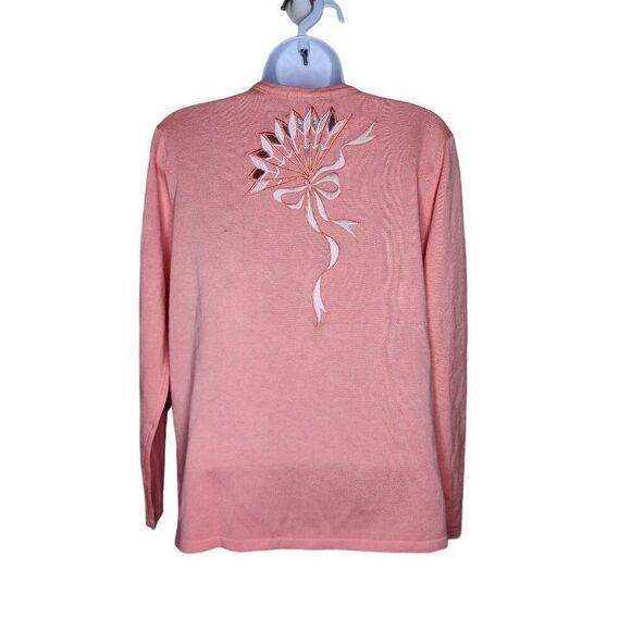 Bob Mackie Wearable Art Cardigan Sweater Fan Ribbon Cutout Women Size XS Pink - Picture 3 of 5